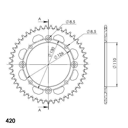 REAR ALU SPROCKET SUPERSPROX RAL-455:47-GLD ZLATO 47T, 420