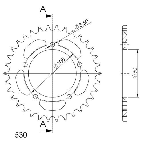 REAR ALU SPROCKET SUPERSPROX RAL-1022:34-BLK CRNI