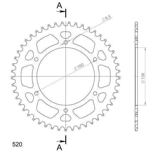 REAR ALU SPROCKET SUPERSPROX RAL-5:49-BLK CRNI 49T, 520