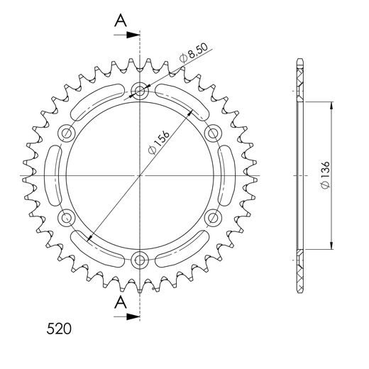 REAR ALU SPROCKET SUPERSPROX RAL-1512:41-BLK CRNI 41T, 520