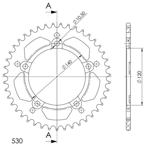 REAR ALU SPROCKET SUPERSPROX RAL-1800:43-BLK CRNI 43T, 530