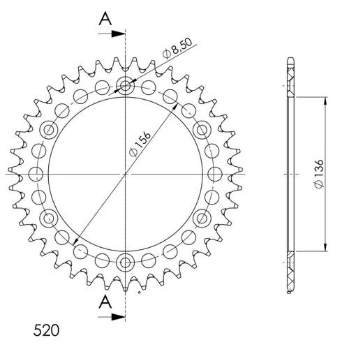 REAR ALU SPROCKET SUPERSPROX RAL-1512:39-BLK CRNI 39T, 520