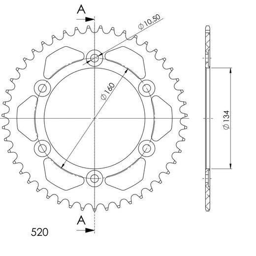 REAR ALU SPROCKET SUPERSPROX RAL-1308:46-RED CRVEN 46T, 520