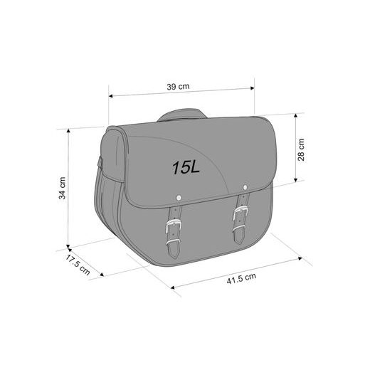 LEATHER SADDLEBAG CUSTOMACCES SANT LOUIS APS012N CRNI LEFT, WITH METAL BASE LEFT SIDE AND LEFT FITTING KIT