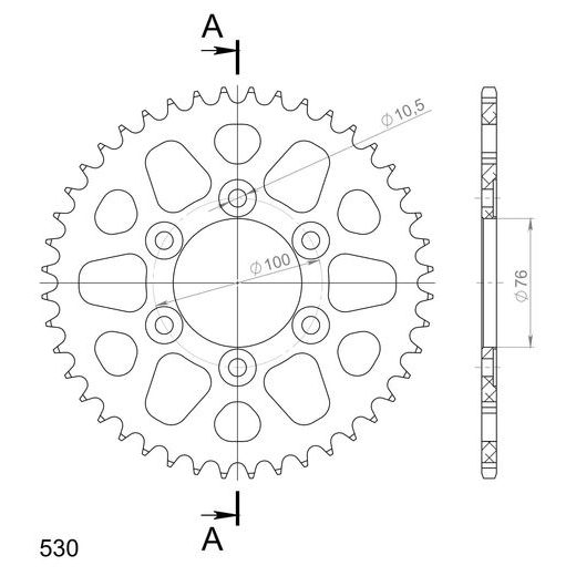 REAR ALU SPROCKET SUPERSPROX RAL-816:44-BLK CRNI 44T, 530