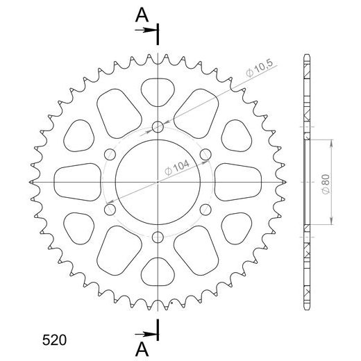 REAR ALU SPROCKET SUPERSPROX RAL-478:46-BLK CRNI 46T, 520