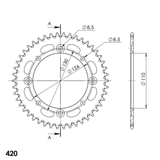 REAR ALU SPROCKET SUPERSPROX RAL-455:46-GLD ZLATO 46T, 420