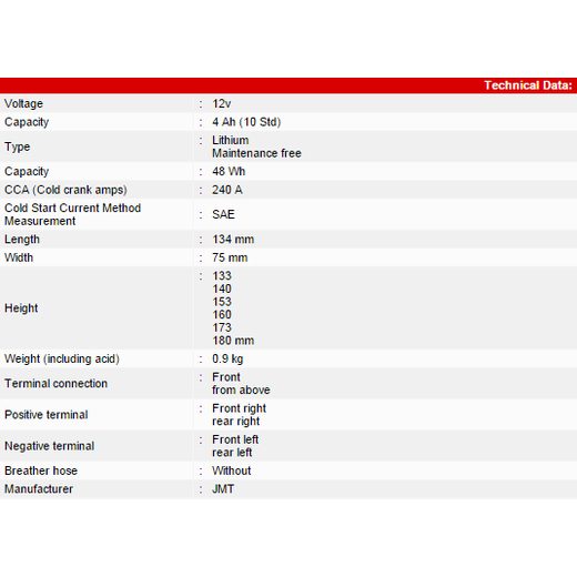 LITHIUM-ION BATTERY JMT YB12-FP