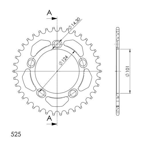 REAR ALU SPROCKET SUPERSPROX RAL-991:38-ORG ORANGE 38T, 525