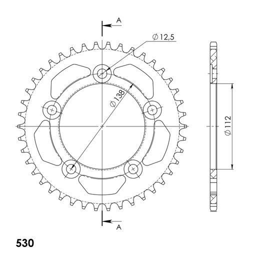 REAR ALU SPROCKET SUPERSPROX RAL-302:42-BLK CRNI 42T, 530