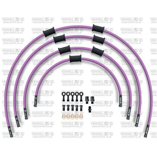 STANDARD FRONT BRAKE HOSE KIT VENHILL POWERHOSEPLUS SUZ-5004FB-PU (4 HOSES IN KIT) PURPLE HOSES, BLACK FITTINGS