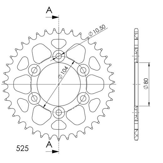 REAR ALU SPROCKET SUPERSPROX RAL-1489:39-BLK CRNI 39T, 525