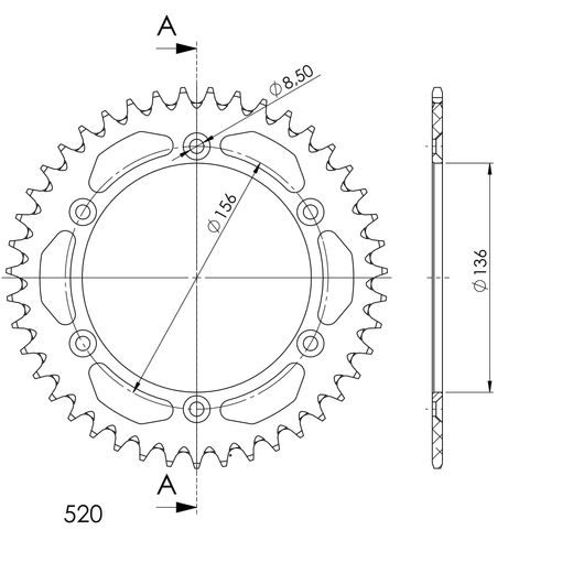 REAR ALU SPROCKET SUPERSPROX RAL-1512:43-BLK CRNI 43T, 520