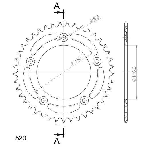 REAR ALU SPROCKET SUPERSPROX RAL-28:41-BLK CRNI 41T, 520