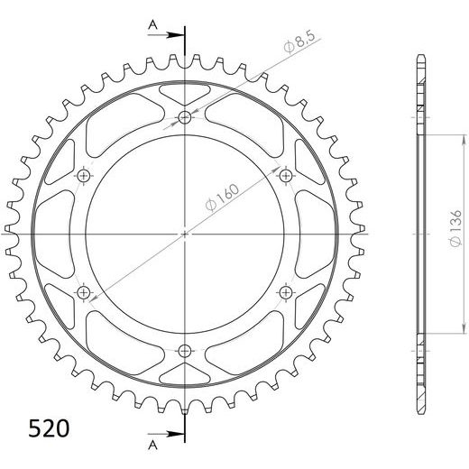 LANČENIK ZADNJI SUPERSPROX RFE-5:47-BLK CRNI 47T, 520