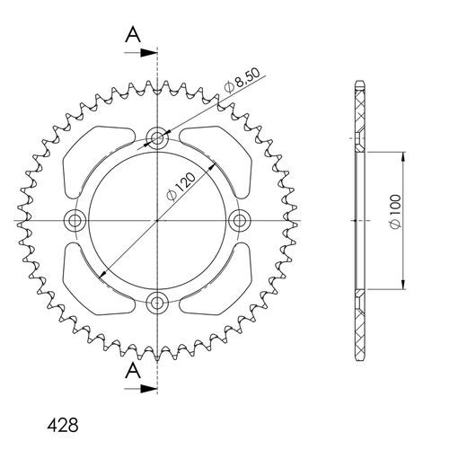 REAR ALU SPROCKET SUPERSPROX RAL-998:49-BLK CRNI 49T, 428