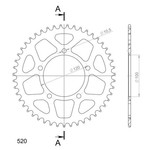 REAR ALU SPROCKET SUPERSPROX RAL-703:47-BLK CRNI 47T, 520