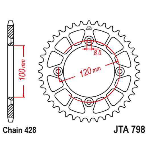 REAR ALU SPROCKET JT JTA 798-52BLU 52T, 428 PLAVI