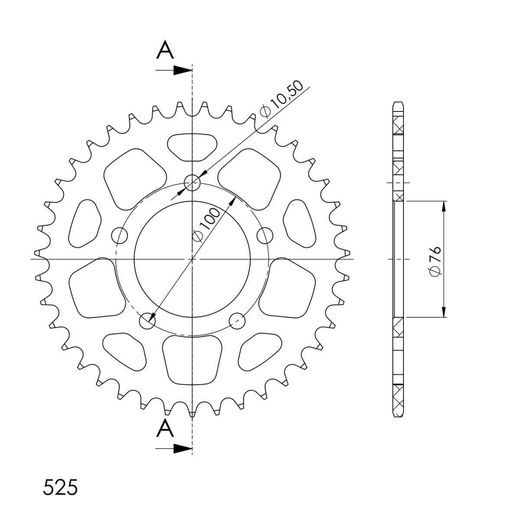 REAR ALU SPROCKET SUPERSPROX RAL-7092:39-BLK CRNI 39T, 525