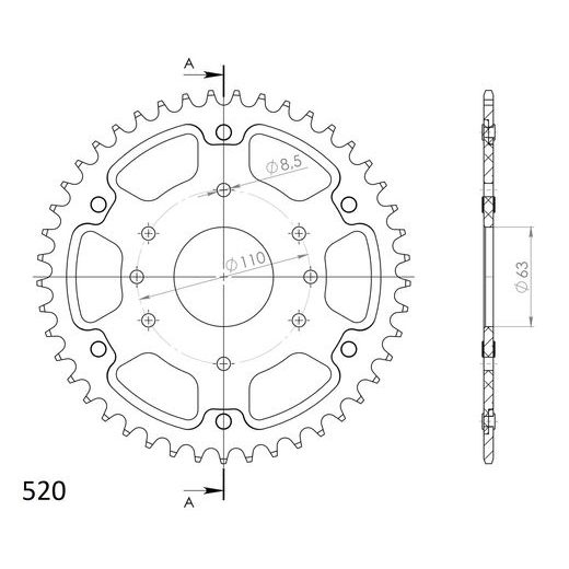 REAR SPROCKET SUPERSPROX STEALTH RST-905:45-ORG ORANGE 45T, 520