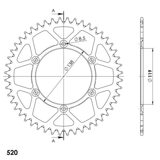 REAR ALU SPROCKET SUPERSPROX RAL-224:48-BLK CRNI 48T, 520