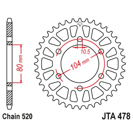 REAR ALU SPROCKET JT JTA 478-41BLK 41T, 520 CRNI