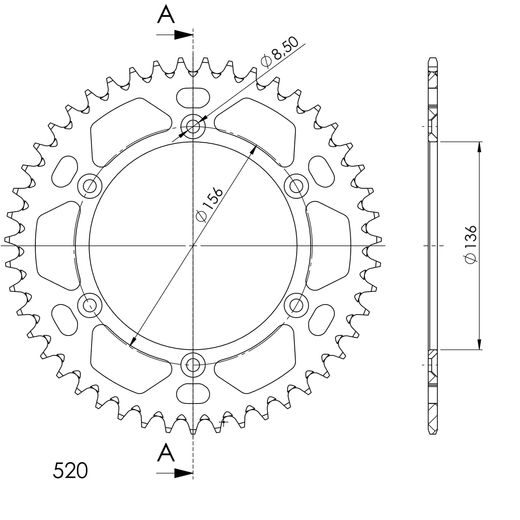 REAR ALU SPROCKET SUPERSPROX RAL-1512:47-RED CRVEN 47T, 520