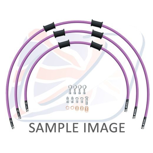 STANDARD FRONT BRAKE HOSE KIT VENHILL POWERHOSEPLUS SUZ-6002F-PU (3 HOSES IN KIT) PURPLE HOSES, CHROMED FITTINGS