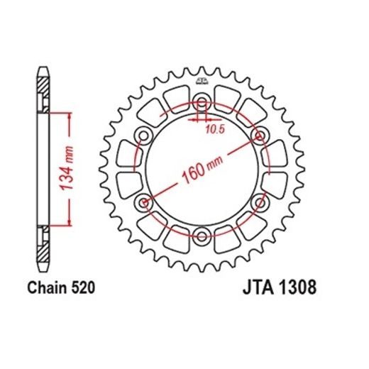 REAR ALU SPROCKET JT JTA 703-43GLD 43T, 520 ZLAT