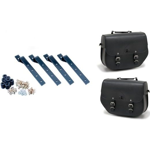 LEATHER SADDLEBAGS CUSTOMACCES SANT LOUIS APS003N CRNI SET, WITH METAL BASE AND FITTING KIT SET