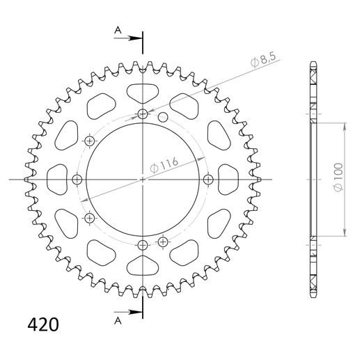 REAR ALU SPROCKET SUPERSPROX RAL-457:50-SLV SILVER 50T, 420