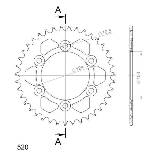 REAR ALU SPROCKET SUPERSPROX RAL-735:39-BLK CRNI 39T, 520