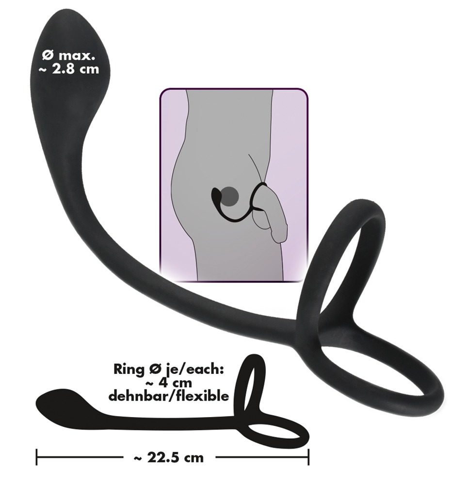 Black Velvets Cock & Ball Ring + Plug Slim - Obrázek 4