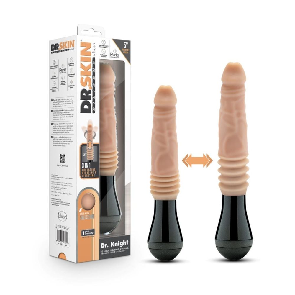 Dr. Skin Silicone Dr. Knight Thrusting Gyrating Vibrating Dildo Beige (obrázek 11)