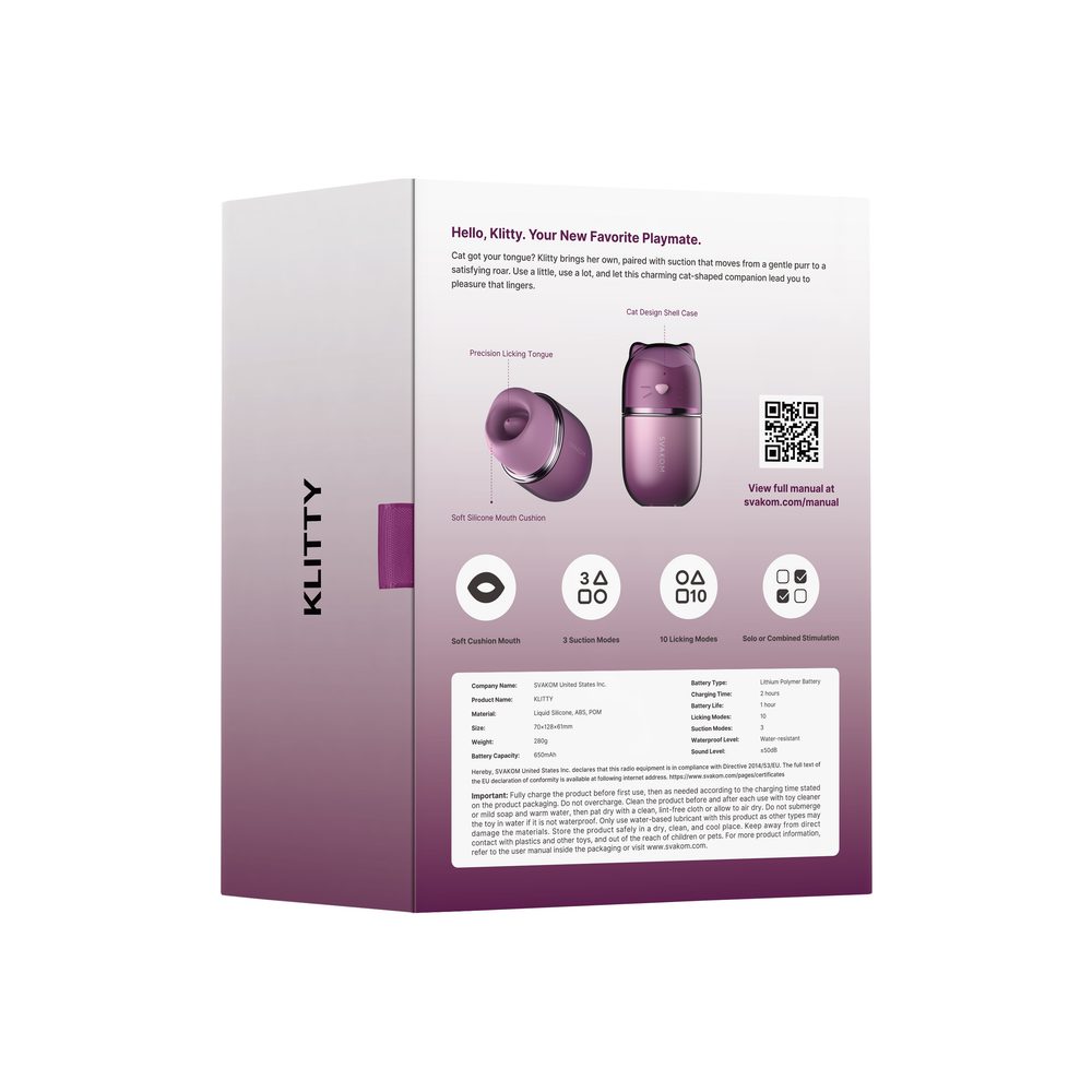 Svakom Klitty Dual Action Licking & Suction Stimulator Dusty Lavender (obrázek 14)
