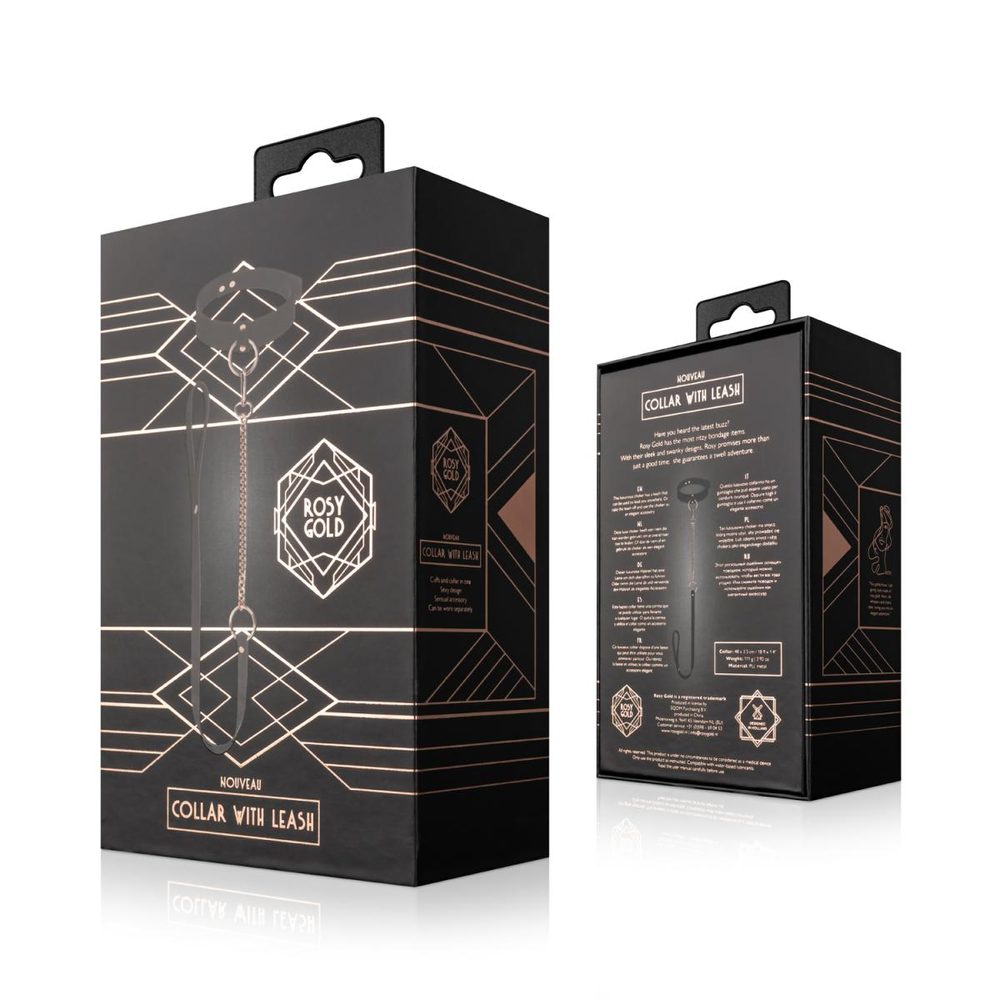 Obojek s vodítkem Rosy Gold Collar with Leash černý - Obrázek 7