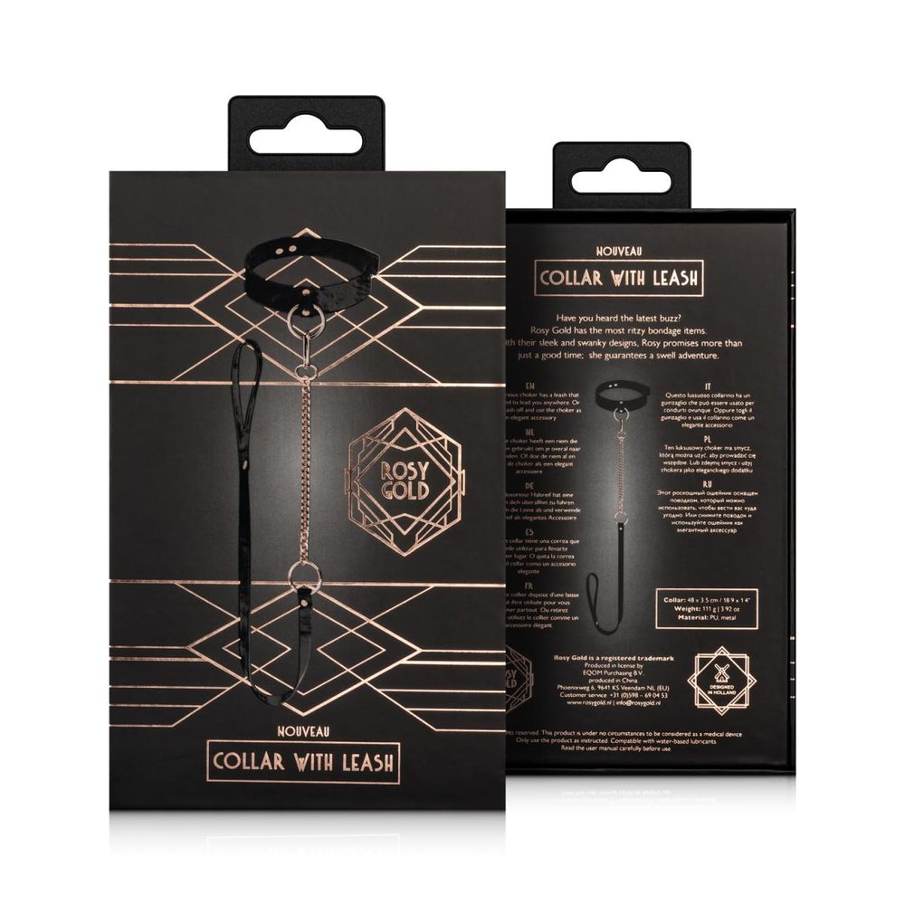 Obojek s vodítkem Rosy Gold Collar with Leash černý - Obrázek 6