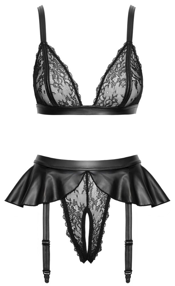Cottelli Delicate Lace Wireless Bra & Crotchless Suspender Set 2215675 (obrázek 6)