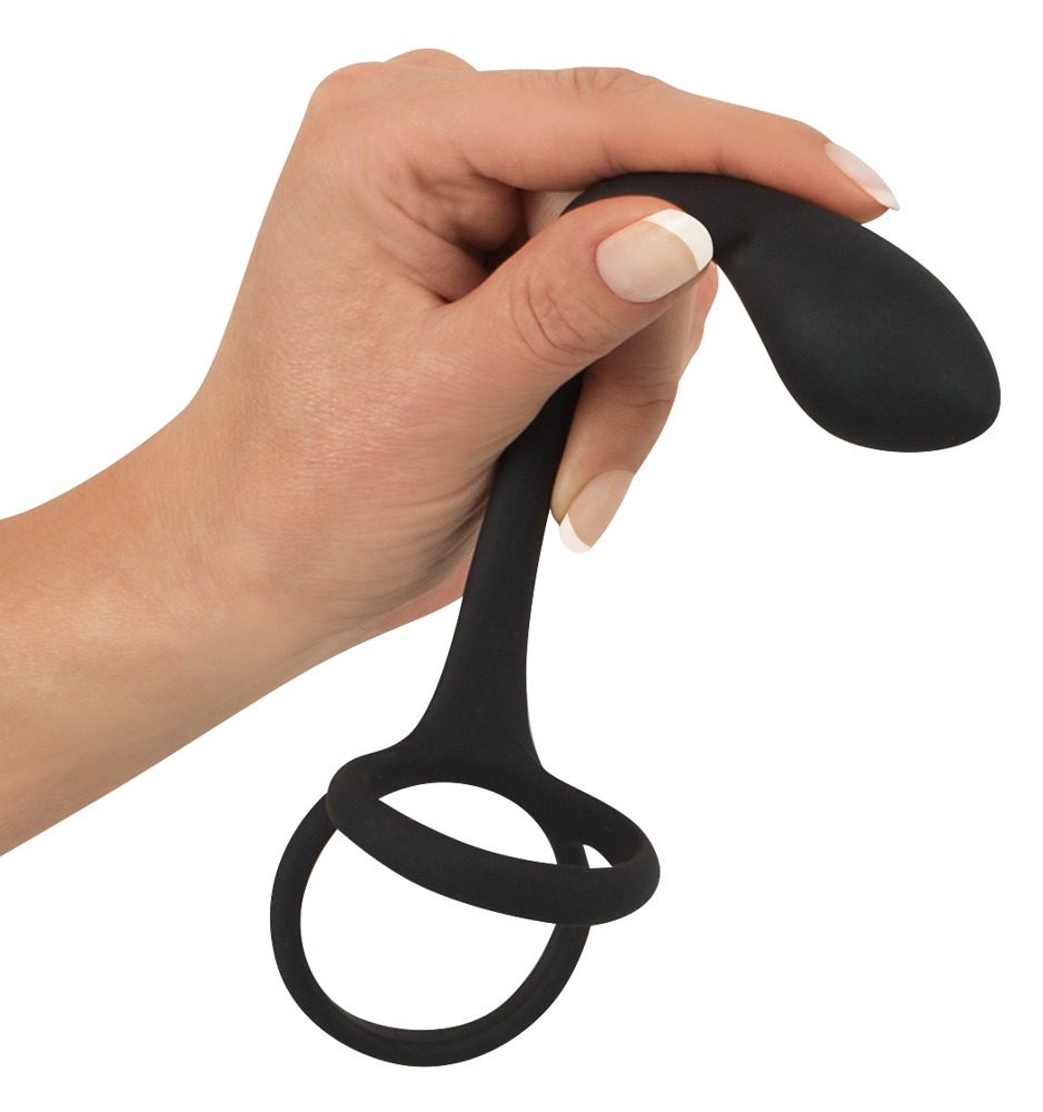 Black Velvets Cock & Ball Ring + Plug Slim - Obrázek 2