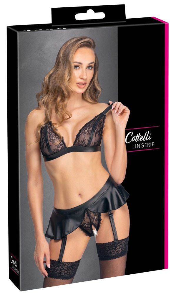 Cottelli Delicate Lace Wireless Bra & Crotchless Suspender Set 2215675 (obrázek 8)