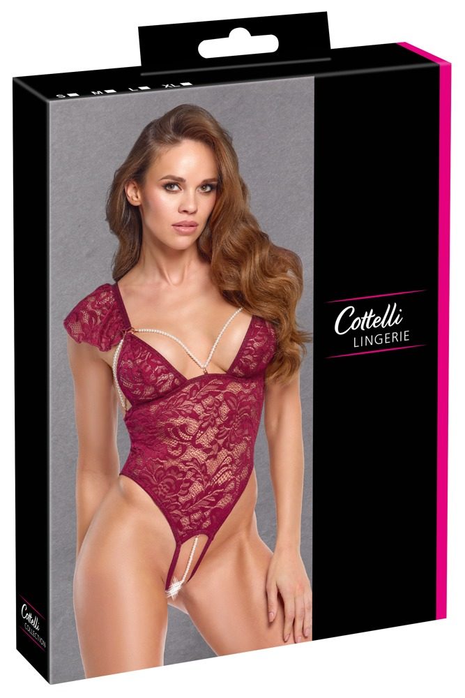 Cottelli Lace Crotchless Body with Stimulating Pearls 2644932 Red (obrázek 9)