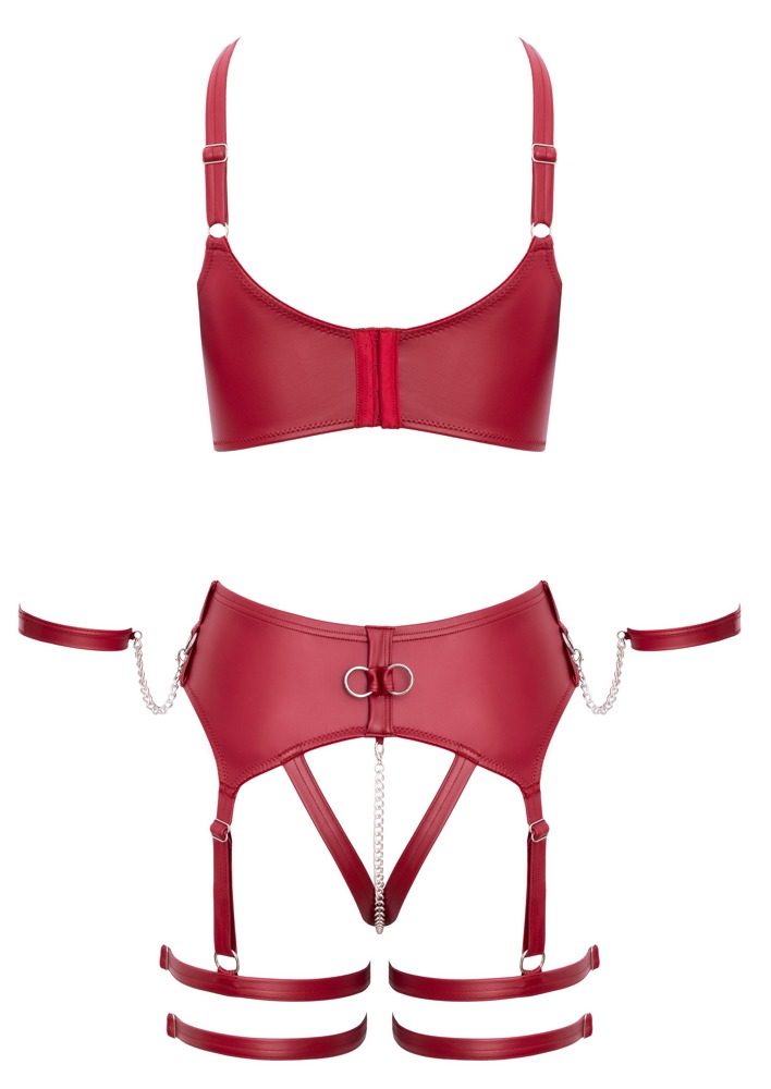 Cottelli Wireless Bra & Crotchless Suspender Thong Matte Look Set with Handcuffs (obrázek 9)
