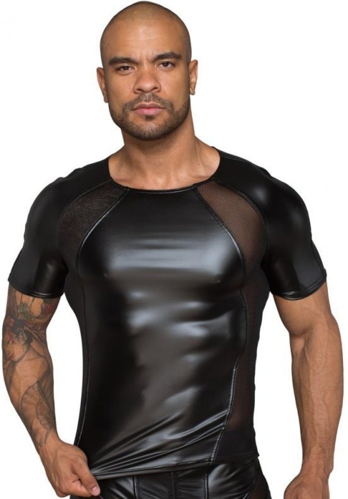 Noir Handmade H056 Men's T-Shirt Made of Powerwetlook with 3D Net Inserts