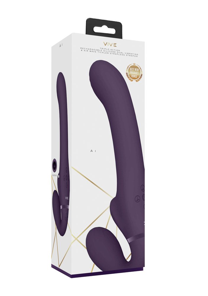 VIVE Ai Dual Vibrating & Air Wave Tickler Strapless Strapon Purple - Obrázek 4