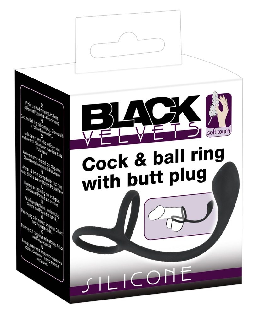 Black Velvets Cock & Ball Ring + Plug Slim - Obrázek 5