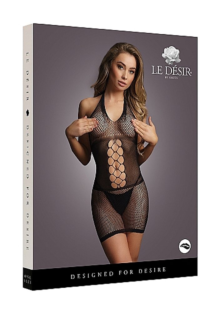 Le Désir Peek-A-Boo Fishnet Dress Black - Obrázek 3