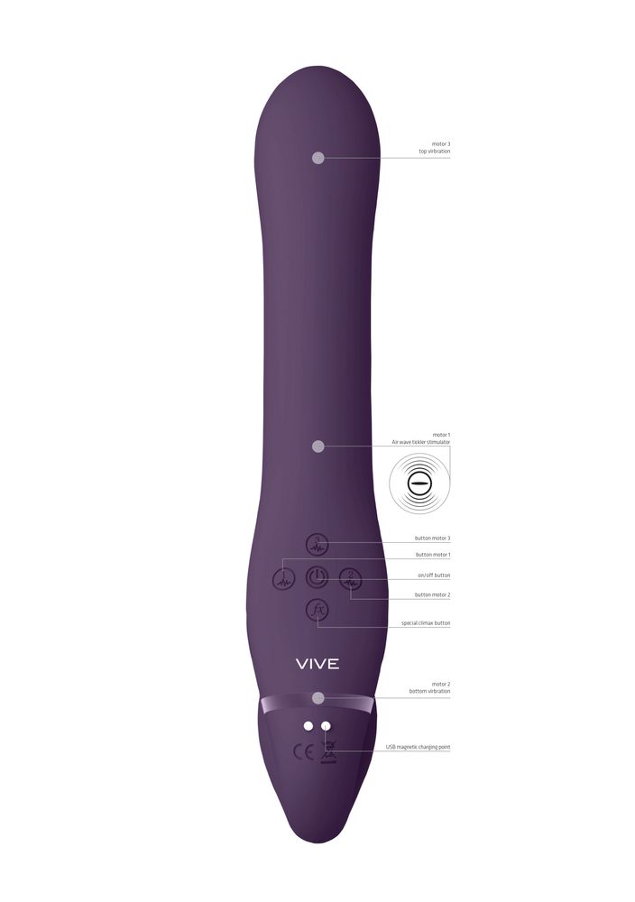 VIVE Ai Dual Vibrating & Air Wave Tickler Strapless Strapon Purple - Obrázek 6