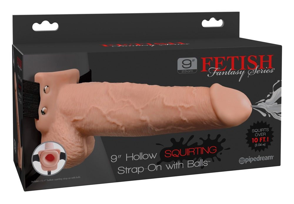 Fetish Fantasy 9" Hollow Squirting Strap On with Balls - Obrázek 4