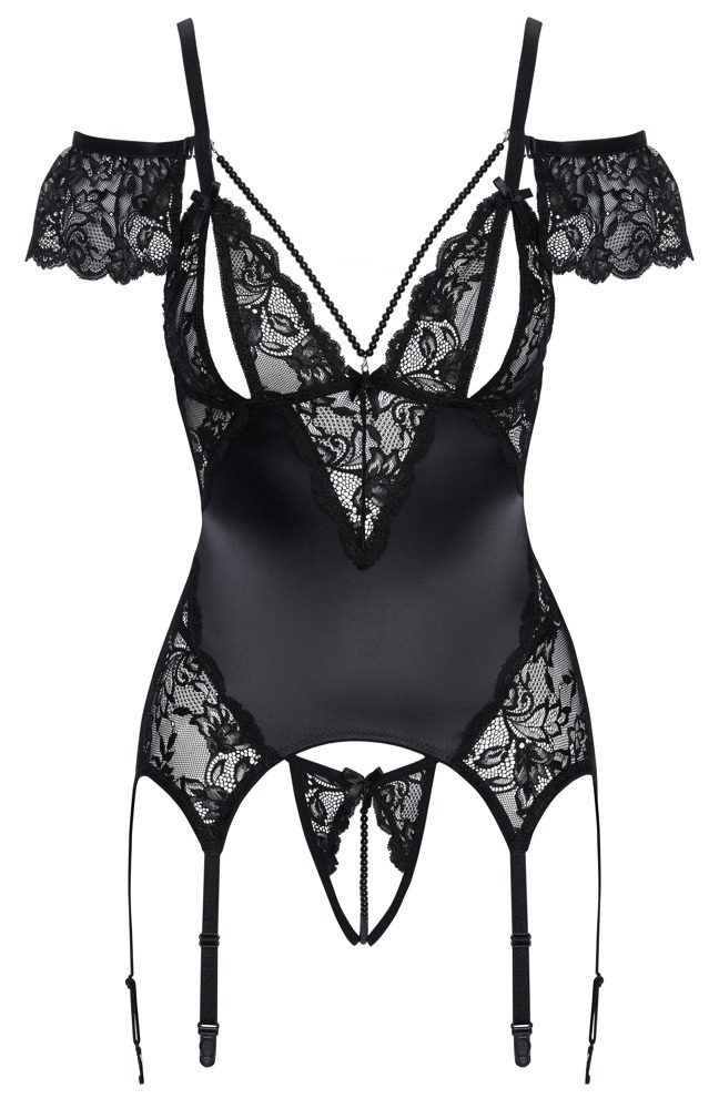 Cottelli Elegant Satin Shine Basque with Stimulating Pearls 2633205 Black (obrázek 7)