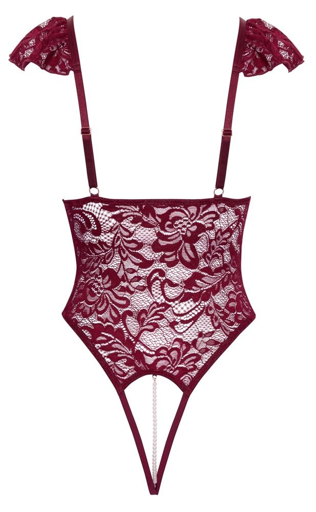 Cottelli Lace Crotchless Body with Stimulating Pearls 2644932 Red (obrázek 8)